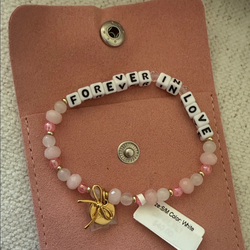 LoveShackFancy x LWP Pink and Gold Beaded Bracelet with Charm S/M Little Words